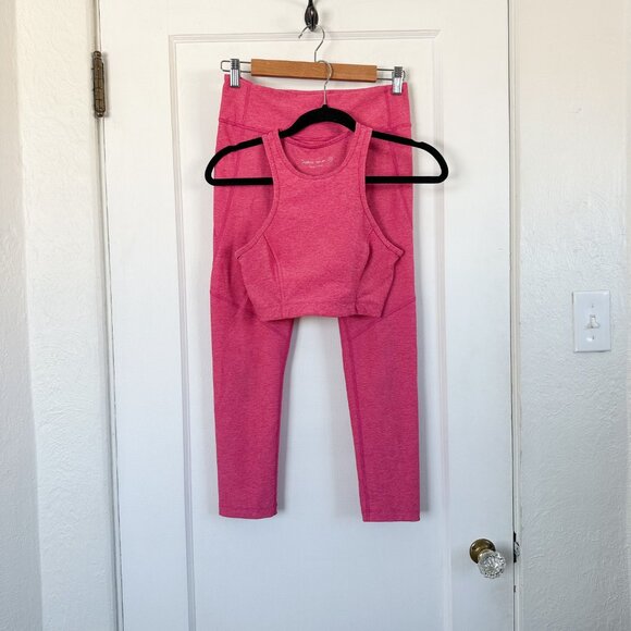 Outdoor Voices | Athena Crop Top (small) & Warmup 3/4 Legging (med) Set in Pink - Picture 2 of 9